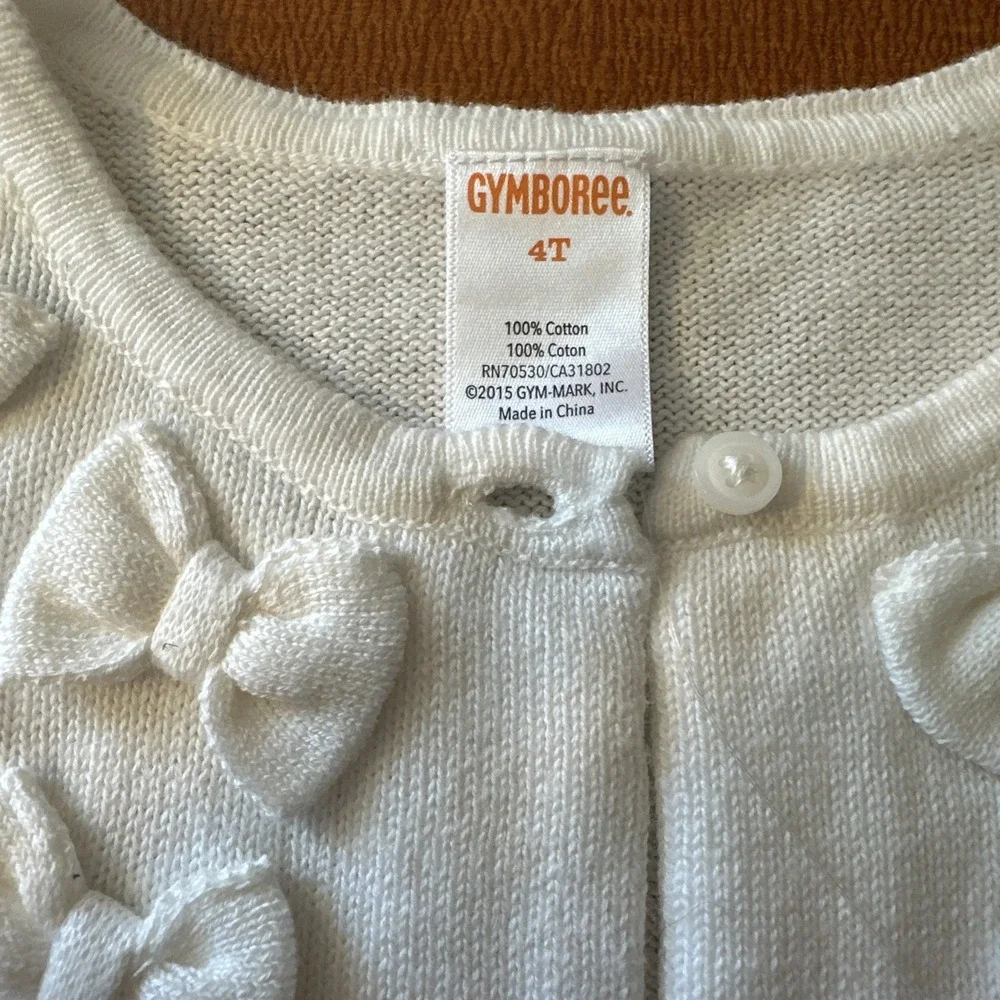 NWT Gymboreee White 100% Cotton Cardigan Sweater With Bows Size 4‎ Toddler